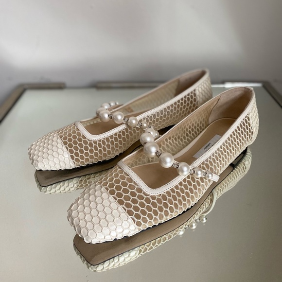 Like new JIMMY CHOO Ade Fishnet Ballet Flats 38.5 Mary Jane - Picture 6 of 12